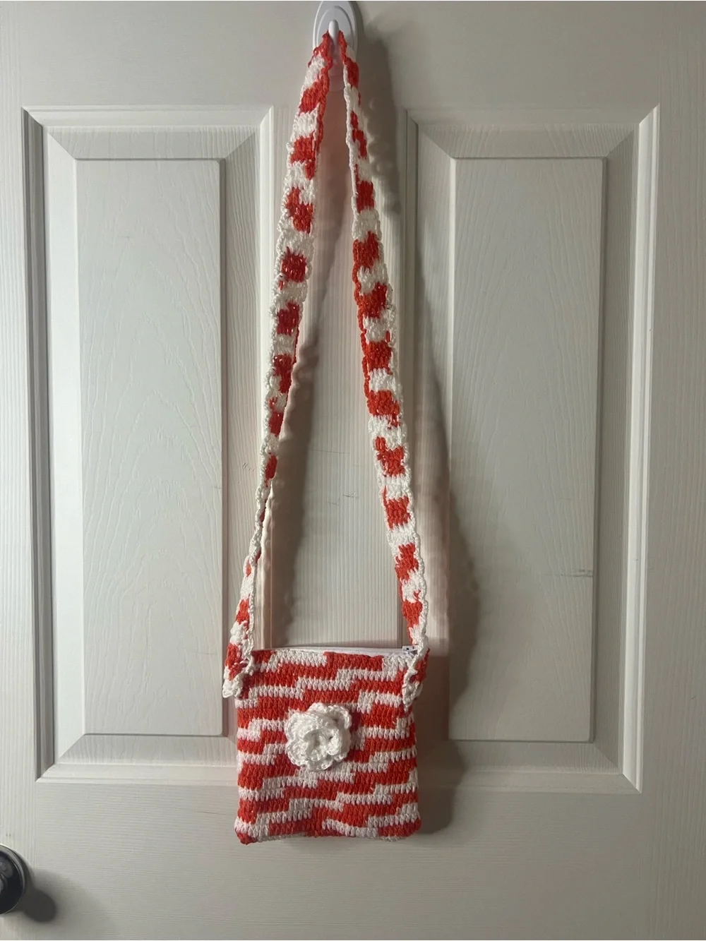 Handmade White & Orange Crochet Kids Crossbody Bag